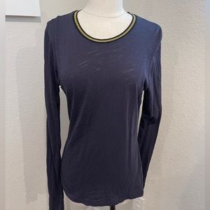 Goldie Navy Long Sleeve Tee with Metallic Trim. Size Medium.